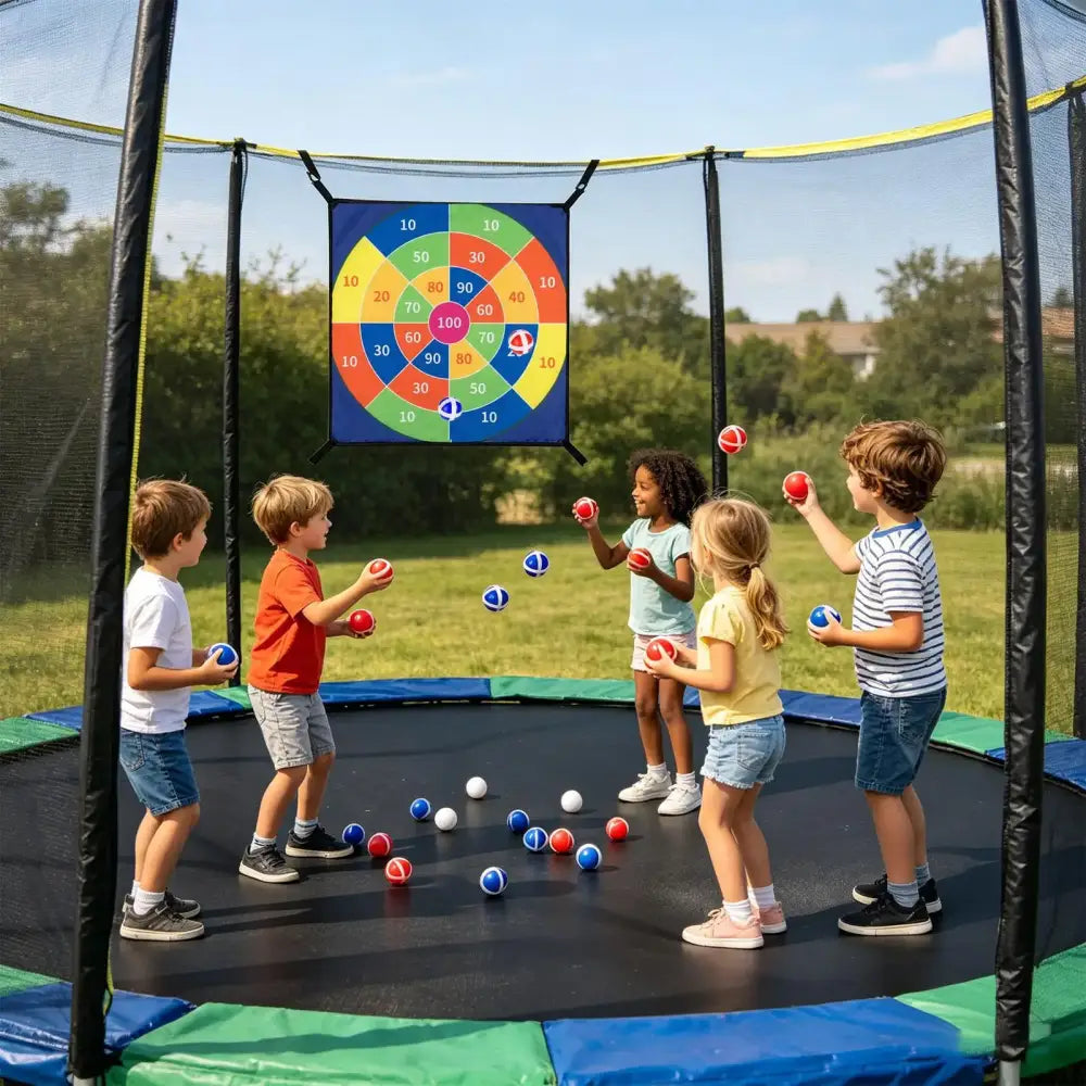 Trampoline Dart Board Sticky Ball Game Target Toy Set With Velcro Balls For Kids Adults Backyard Indoor Outdoor Party