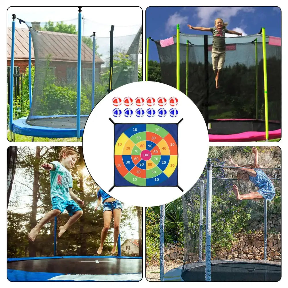Trampoline Dart Board Sticky Ball Game Target Toy Set With Velcro Balls For Kids Adults Backyard Indoor Outdoor Party