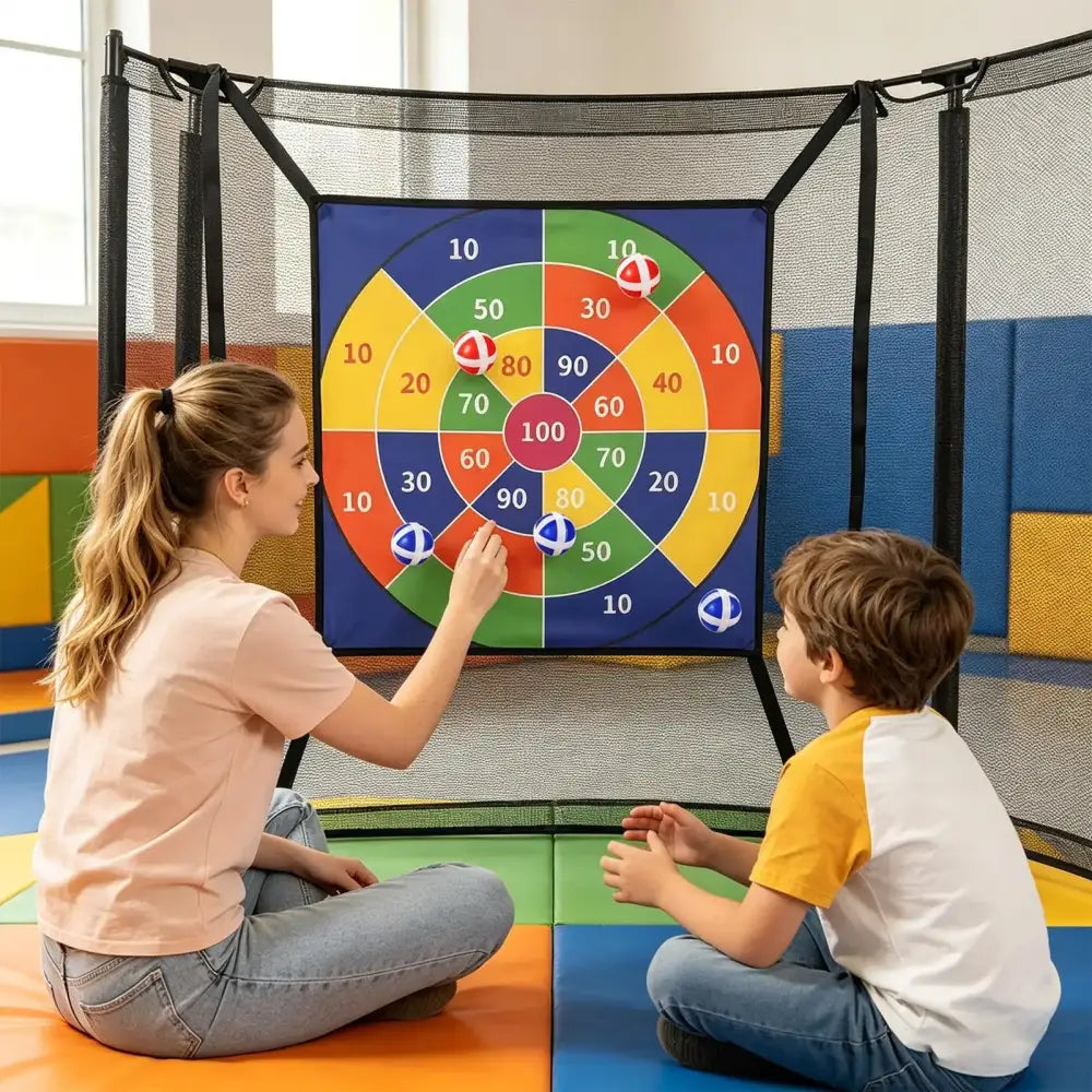 Trampoline Dart Board Sticky Ball Game Target Toy Set With Velcro Balls For Kids Adults Backyard Indoor Outdoor Party
