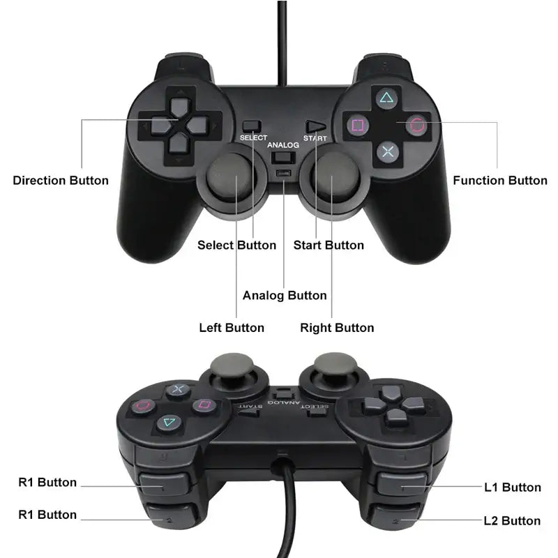 Transparent Blue PS2 Wired Controller – Dual Vibration (different colours available) - 9eight5