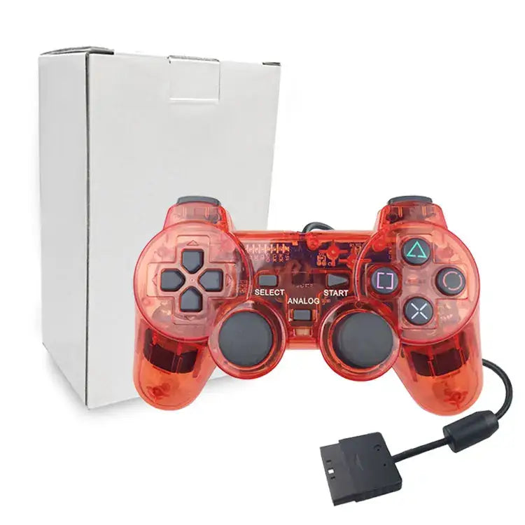 Transparent Blue PS2 Wired Controller – Dual Vibration (different colours available) - Clear red / Controller - 9eight5