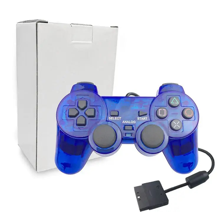 Transparent Blue PS2 Wired Controller – Dual Vibration (different colours available) - Clear Blue / Controller - 9eight5