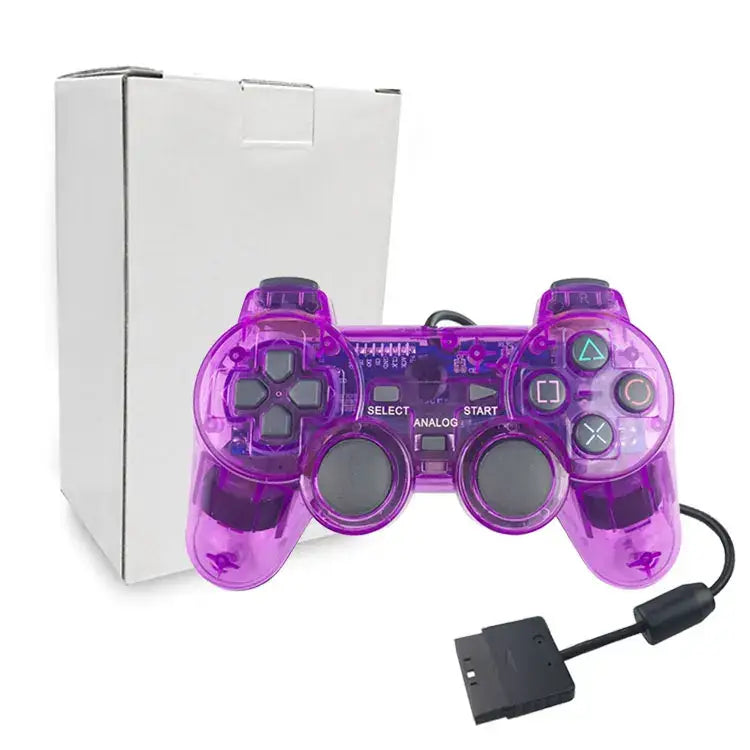 Transparent Blue PS2 Wired Controller – Dual Vibration (different colours available) - Clear Purple / Controller