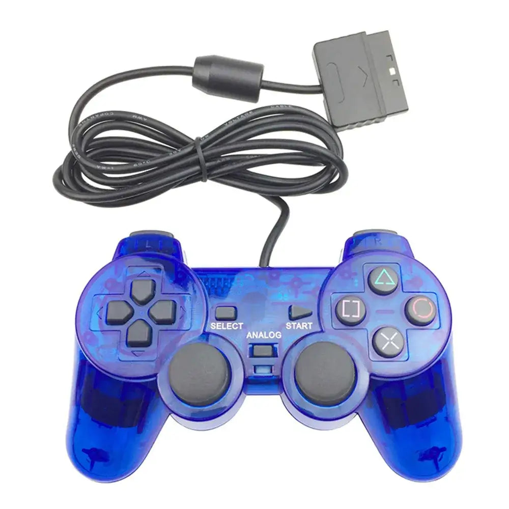 Transparent Blue PS2 Wired Controller – Dual Vibration (different colours available) - 9eight5
