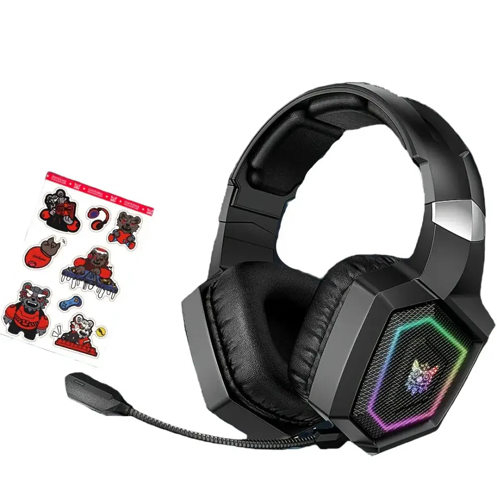 Tri-Mode 5.3 Gaming Headset with Mic (Different colours available with stickers) - Black and Stickers / Gaming Headset
