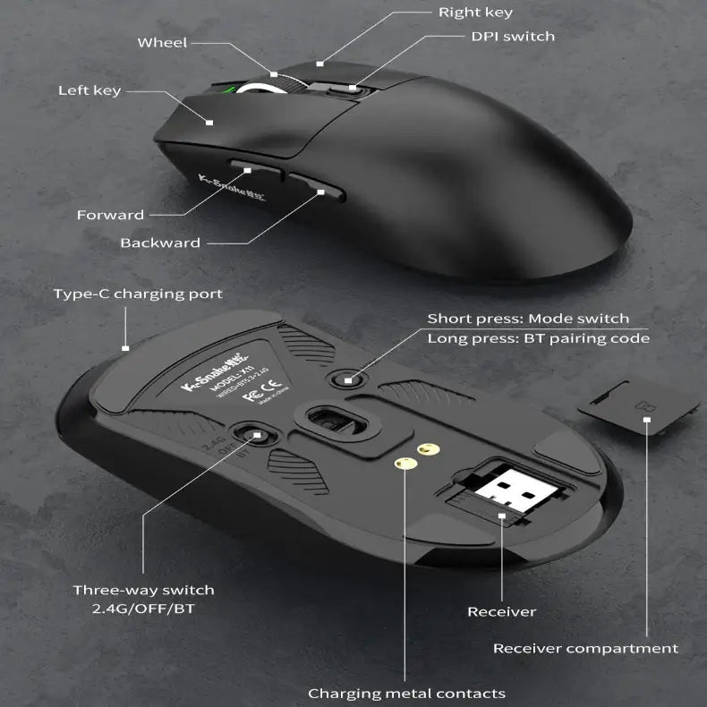 Tri-Mode Gaming Mouse – 12000 DPI (available in Black & White) - 9eight5