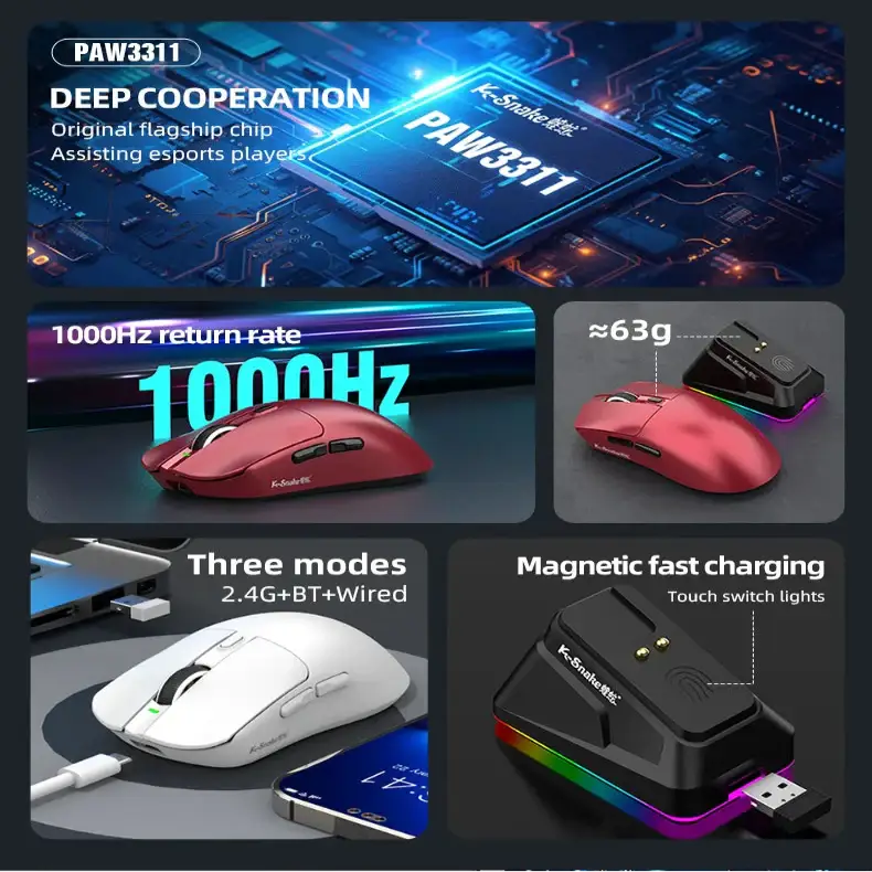 Tri-Mode Gaming Mouse – 12000 DPI (available in Black & White) - 9eight5