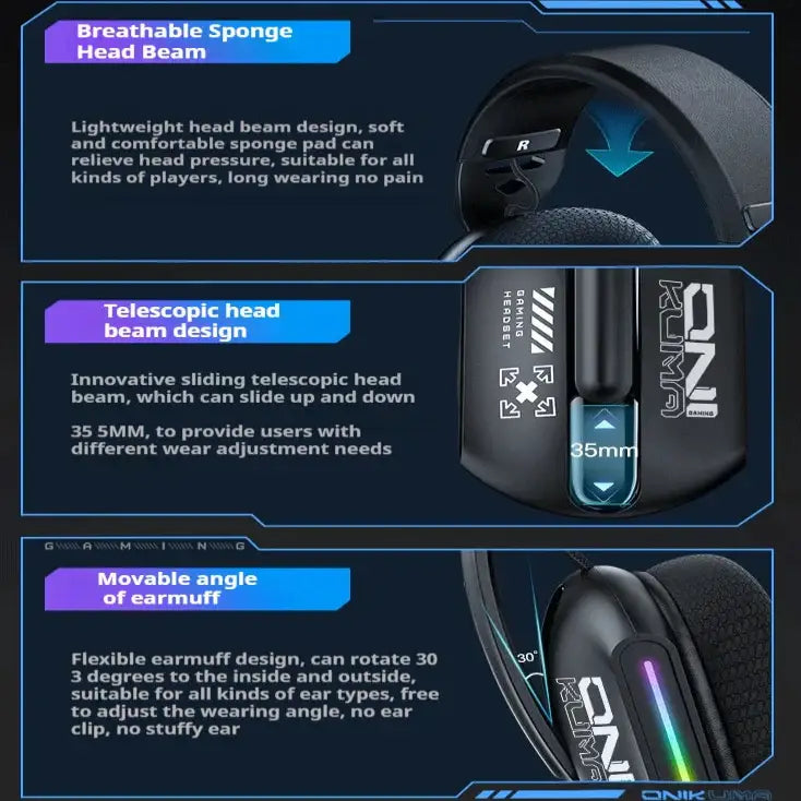Tri-Mode RGB Gaming Headset – 2.4G Wireless & Wired Long Life - GT808 / Gaming Headset - 9eight5