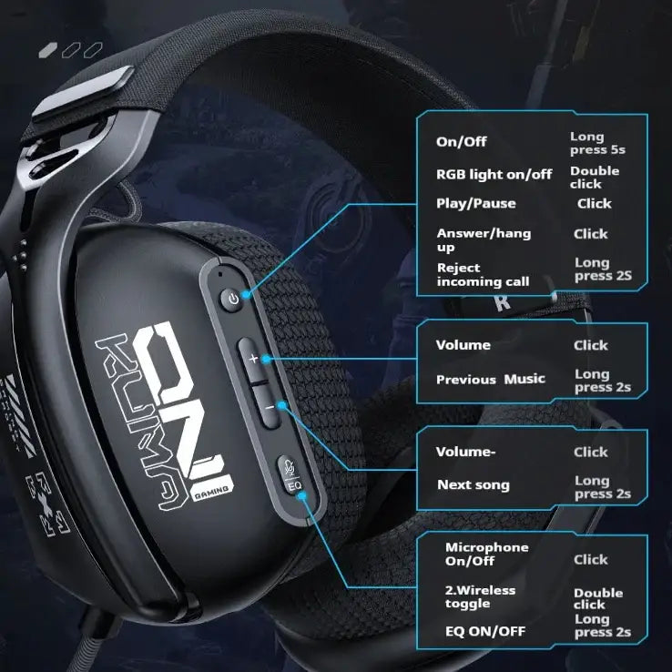 Tri-Mode RGB Gaming Headset – 2.4G Wireless & Wired Long Life - GT808 / Gaming Headset - 9eight5