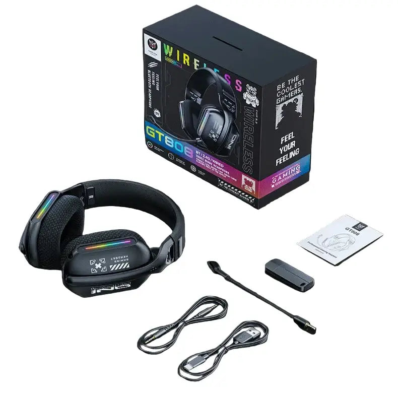 Tri-Mode RGB Gaming Headset – 2.4G Wireless & Wired Long Life - GT808 / Gaming Headset - 9eight5