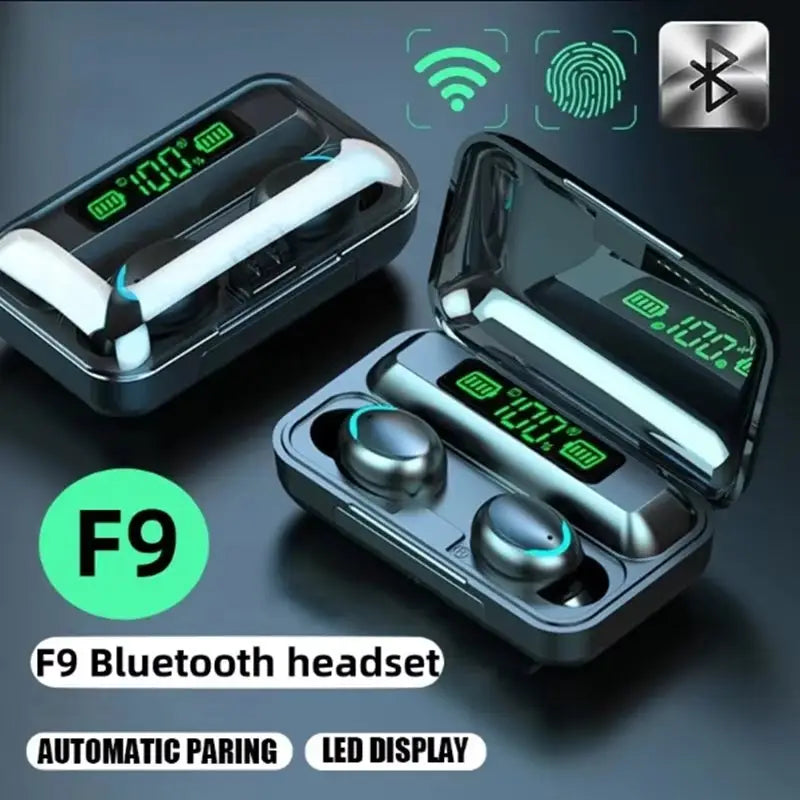 TWS F9-5 Earphone Bluetooth Wireless Earphones - Black