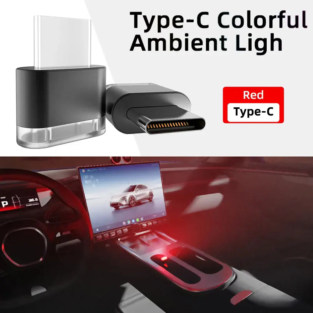 Type-C LED Car Interior Ambient Light (7 colours available) - Red - HBC