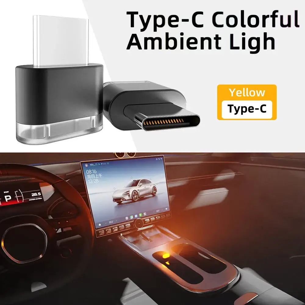 Type-C LED Car Interior Ambient Light (7 colours available) - Yellow - HBC