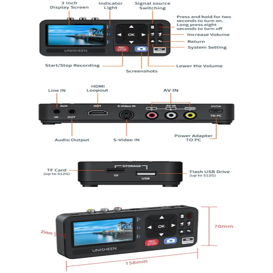 UNISHEEN 1080p High Quality VHS Tape to Digital Camcorder DVD Converter Casette MP3 Recorder