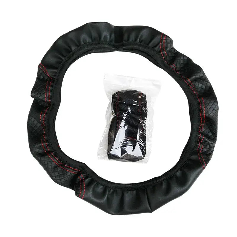 Universal 37/38cm Non-Slip Embossed Leather Car Steering Wheel Cover (3 colours available) - HBC