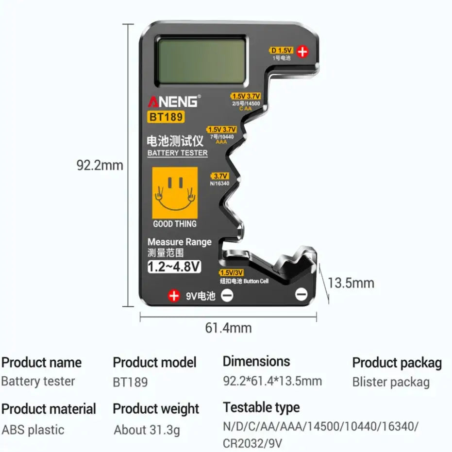 Universal Battery Tester for AA/AAA/C/D/9V/1.5V/3V (2 colours available) - HBC