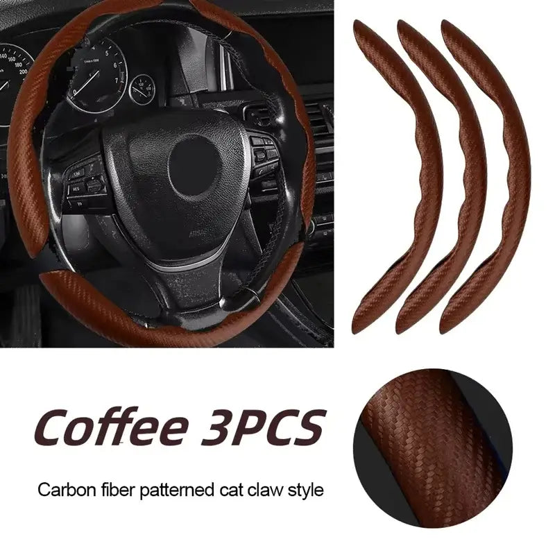 Universal Microfiber Leather Car Steering Wheel Cover (different colours & sets available) - Coffee 3PCS - HBC