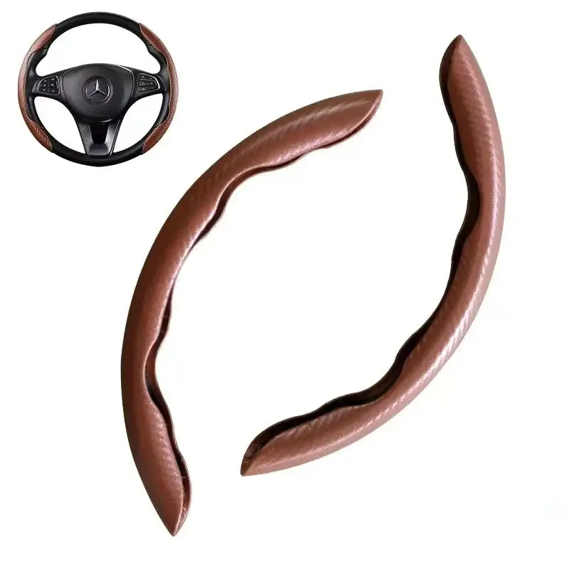 Universal Microfiber Leather Car Steering Wheel Cover (different colours & sets available) - Brown 2PCS - HBC