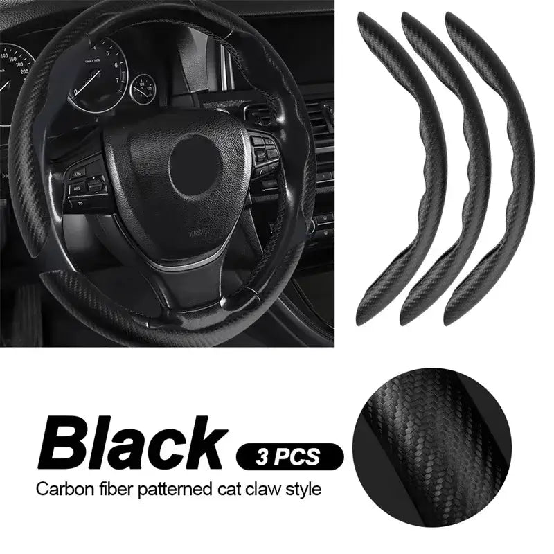 Universal Microfiber Leather Car Steering Wheel Cover (different colours & sets available) - Black 3PCS - HBC