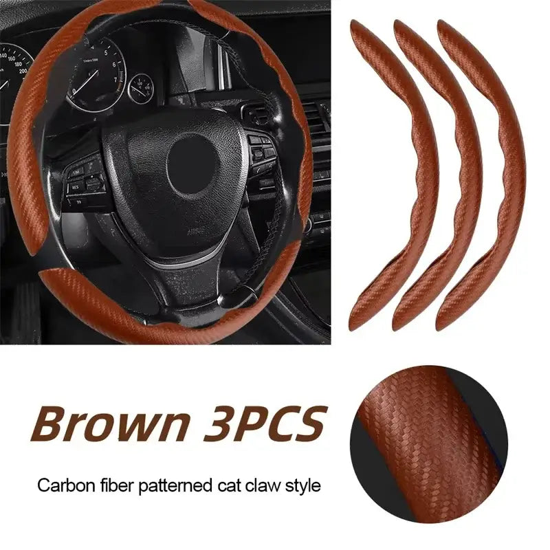 Universal Microfiber Leather Car Steering Wheel Cover (different colours & sets available) - Brown 3PCS - HBC