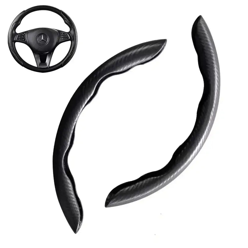 Universal Microfiber Leather Car Steering Wheel Cover (different colours & sets available) - Black 2PCS - HBC