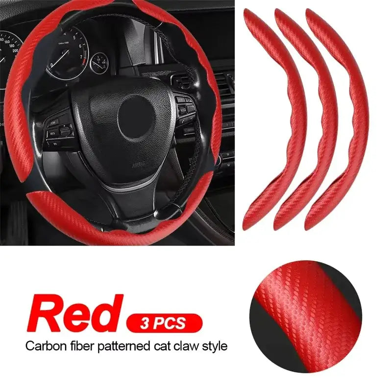 Universal Microfiber Leather Car Steering Wheel Cover (different colours & sets available) - Red 3PCS - HBC