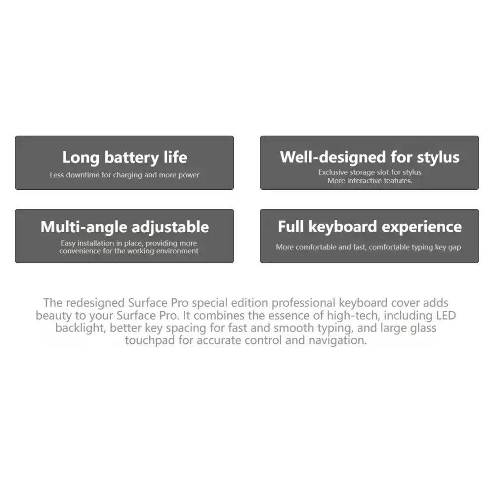 Upgraded Bluetooth Magnetic Keyboard with Touchpad & Pen Slot for Surface Pro 8 9 10 11 & X – 7-Color Backlit