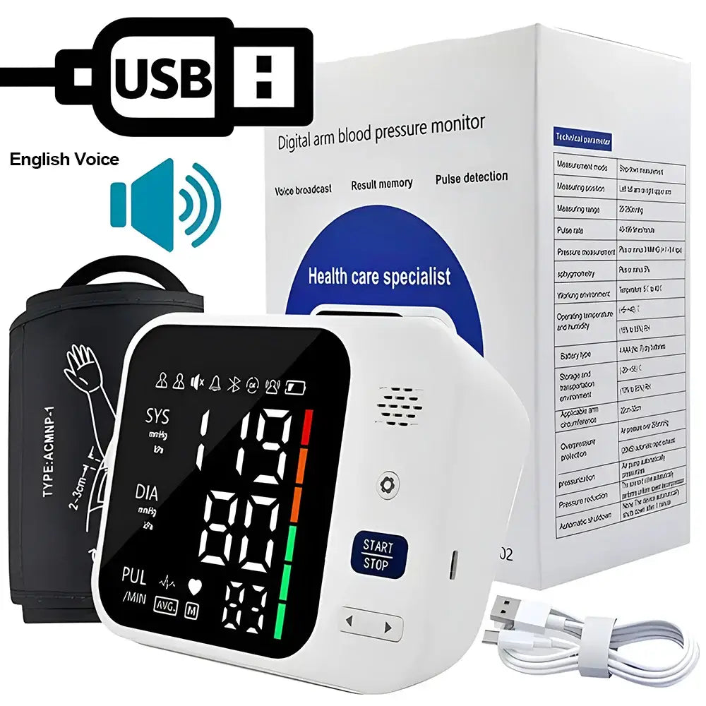 Upper Arm Automatic Blood Pressure Monitor – Digital Sphygmomanometer - White / Blood Pressure Monitor - HBC