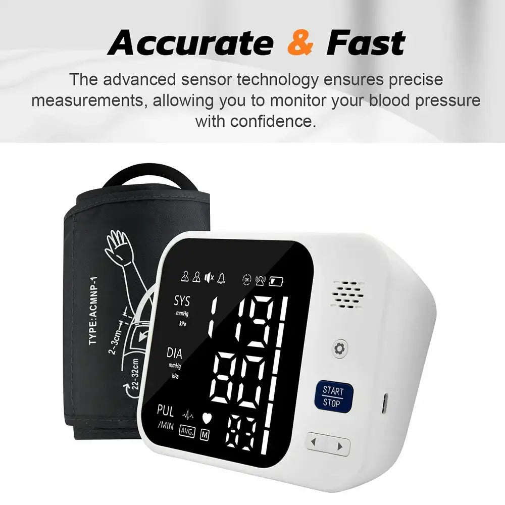 Upper Arm Automatic Blood Pressure Monitor – Digital Sphygmomanometer - White / Blood Pressure Monitor - HBC