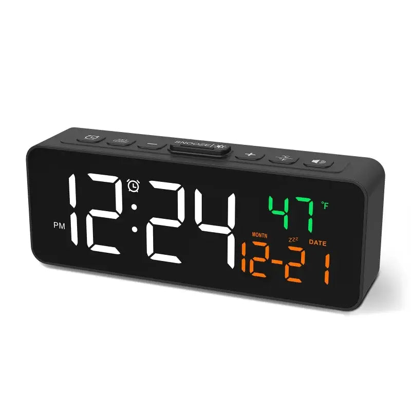 USB Digital Alarm Clock – TEMP & Date Display with 5-Level Brightness - Black - HBC