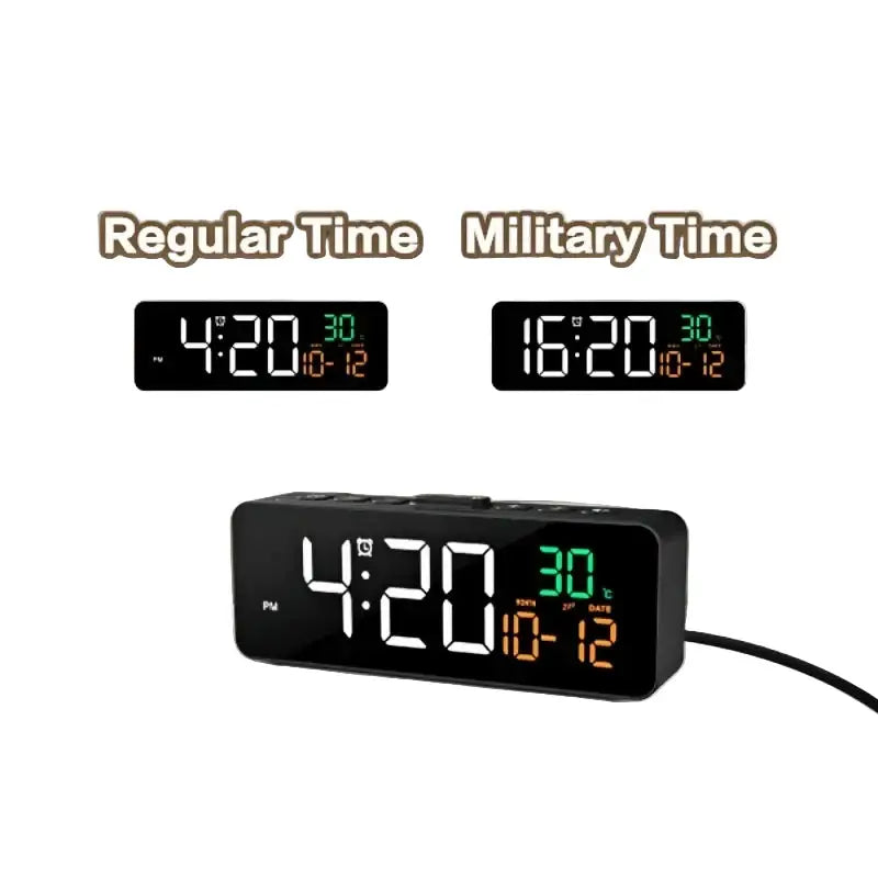 USB Digital Alarm Clock – TEMP & Date Display with 5-Level Brightness - Black - HBC