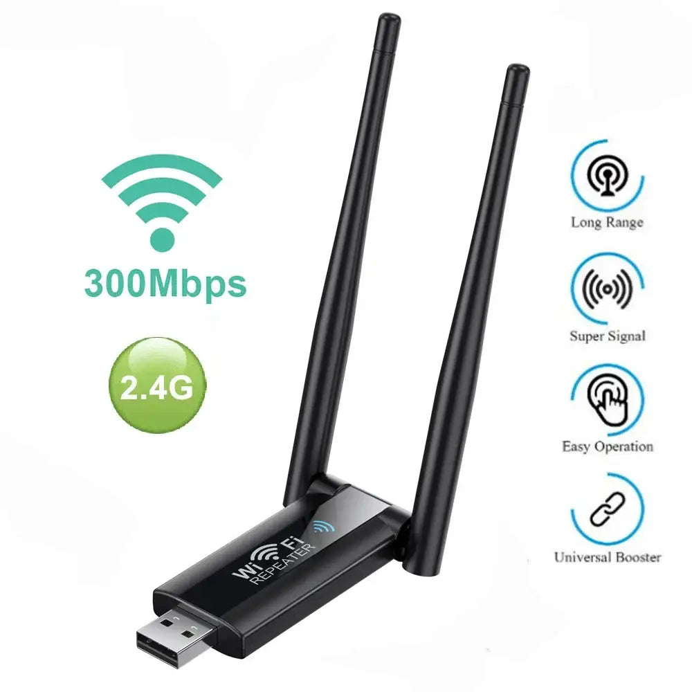 USB WiFi Repeater Signal Booster & Range Extender - 300M 2.4G USB - 9eight5