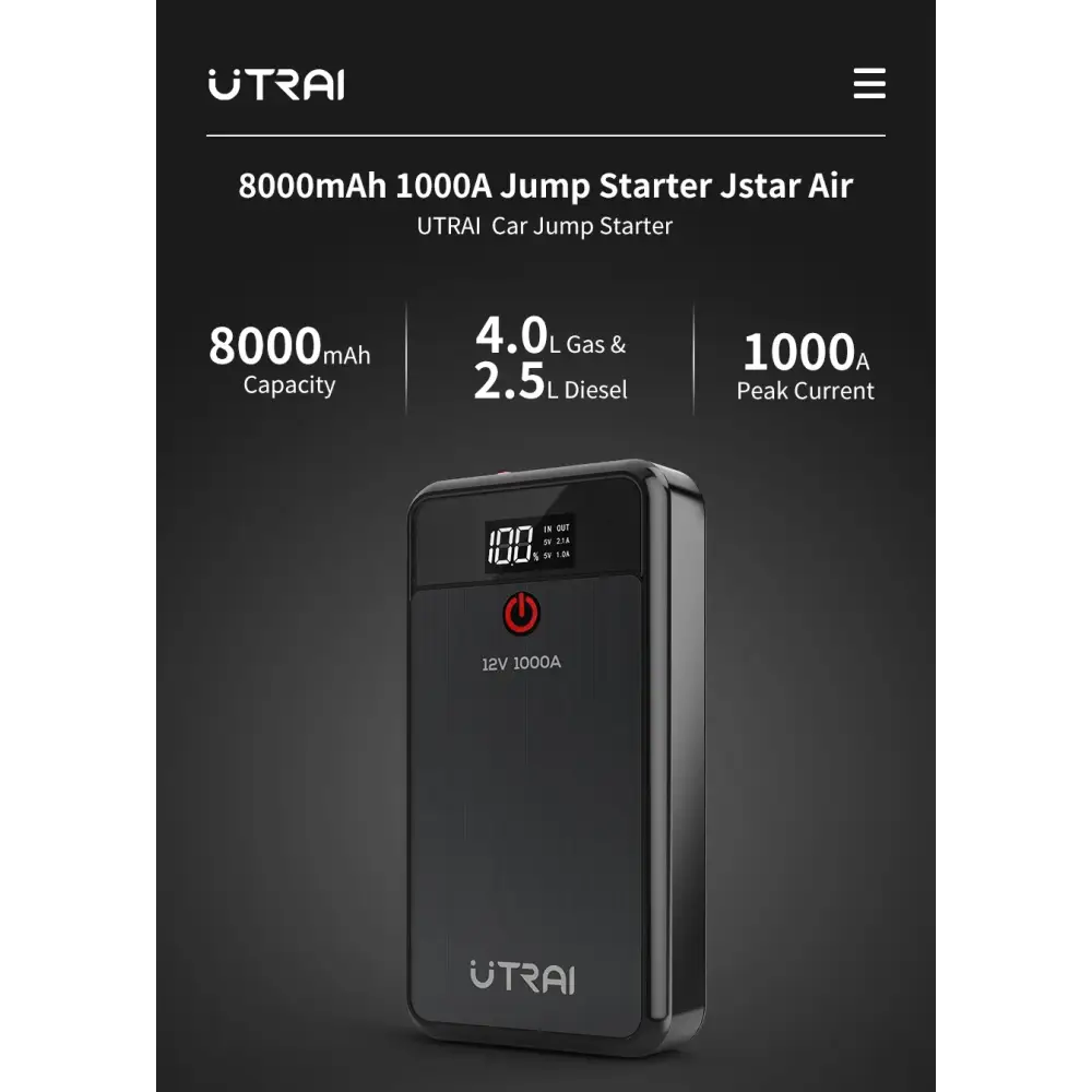 UTRAI Car Jump Starter 1000A Battery Charger 8000mAh Emergency Power Bank Booster with LED Lighting Starting Device