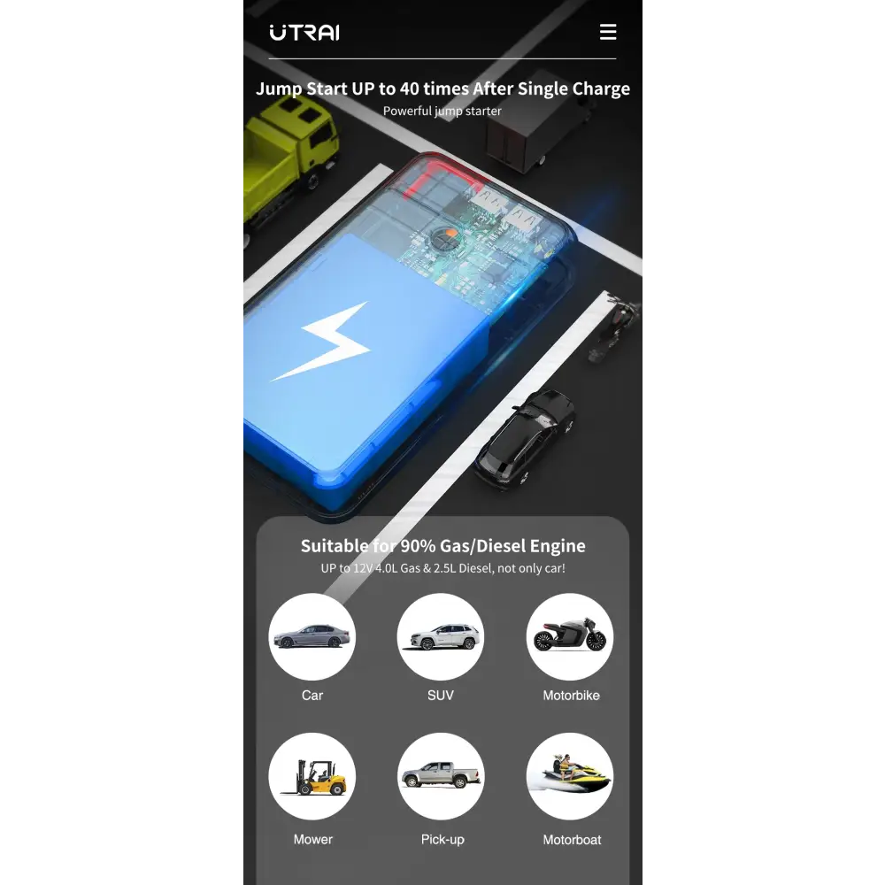 UTRAI Car Jump Starter 1000A Battery Charger 8000mAh Emergency Power Bank Booster with LED Lighting Starting Device