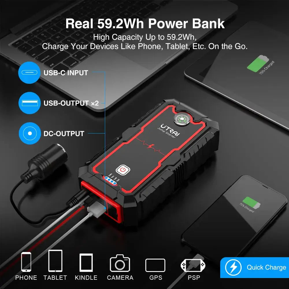 UTRAI Jump Starter Power Bank 2000A /1000A Portable Car Battery Starter For 12V Car Emergency Booster Starter Starting