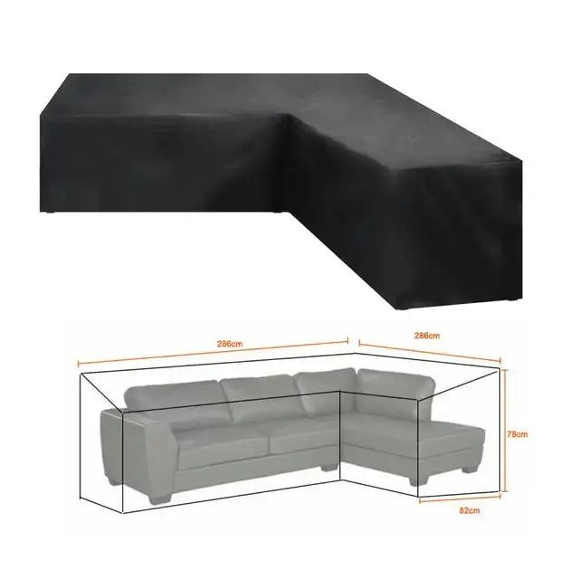 V/L-Shape Waterproof Garden Sofa Cover – Rattan Corner Furniture Protector (different sizes available) - 286x286x82cm