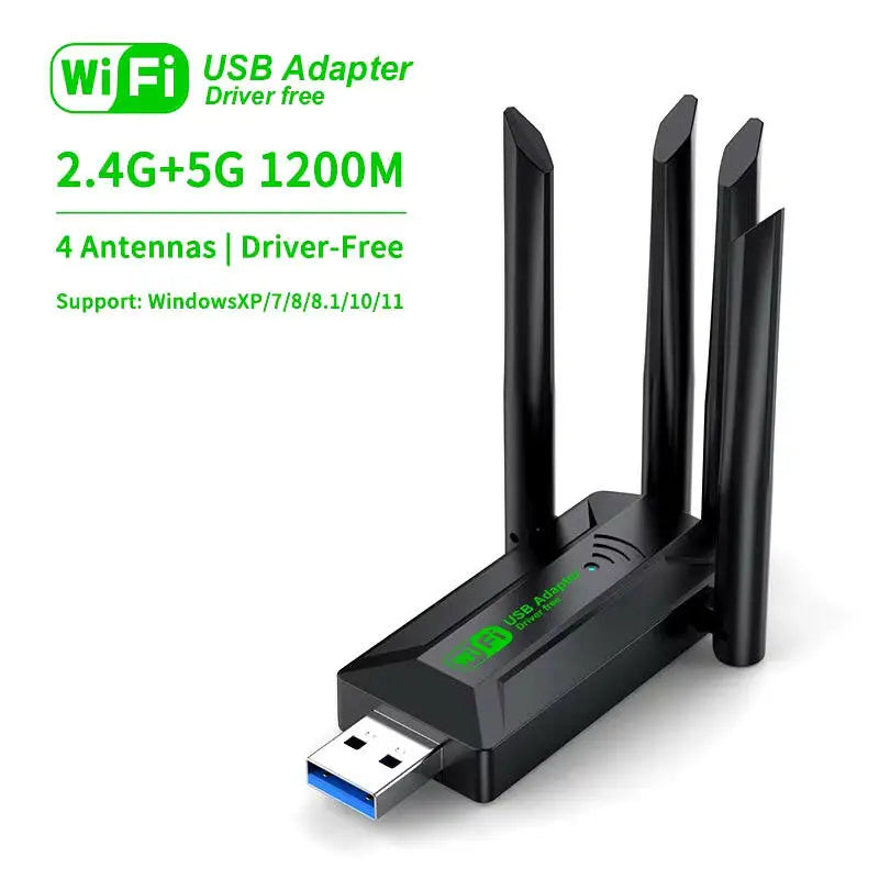 Vaorlo 1200Mbps Dual Band Wi-Fi USB Adapter with 4 Antennas 802.11AC USB 3.0 High-Speed Wireless Receiver for PC