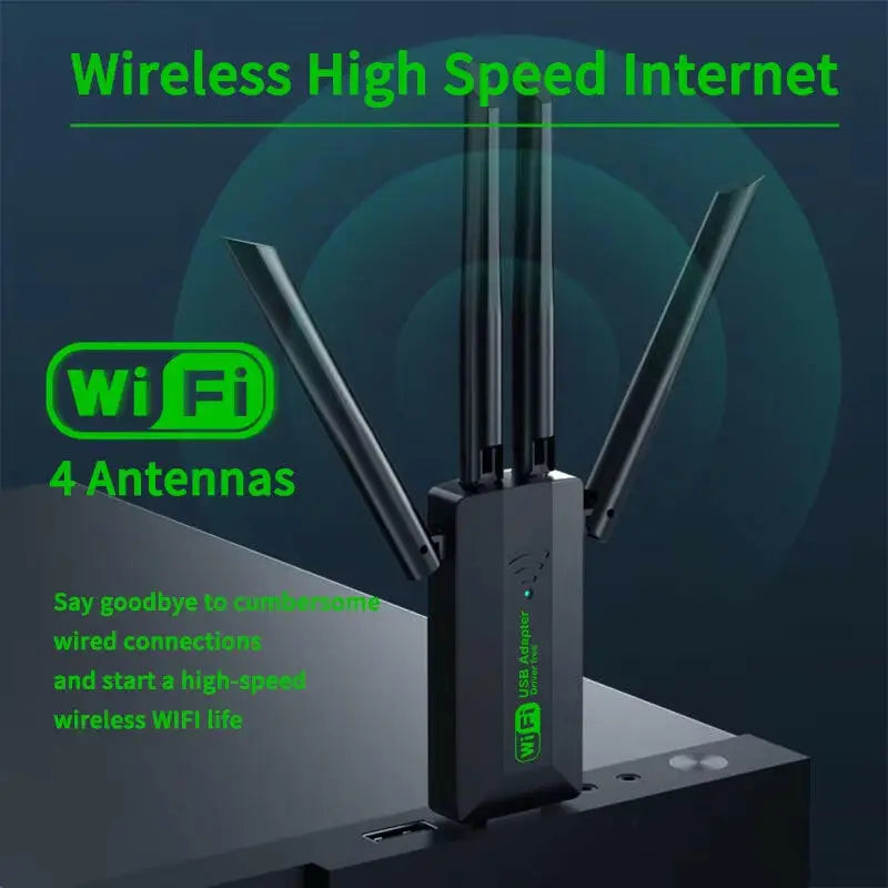 Vaorlo 1200Mbps Dual Band Wi-Fi USB Adapter with 4 Antennas 802.11AC USB 3.0 High-Speed Wireless Receiver for PC
