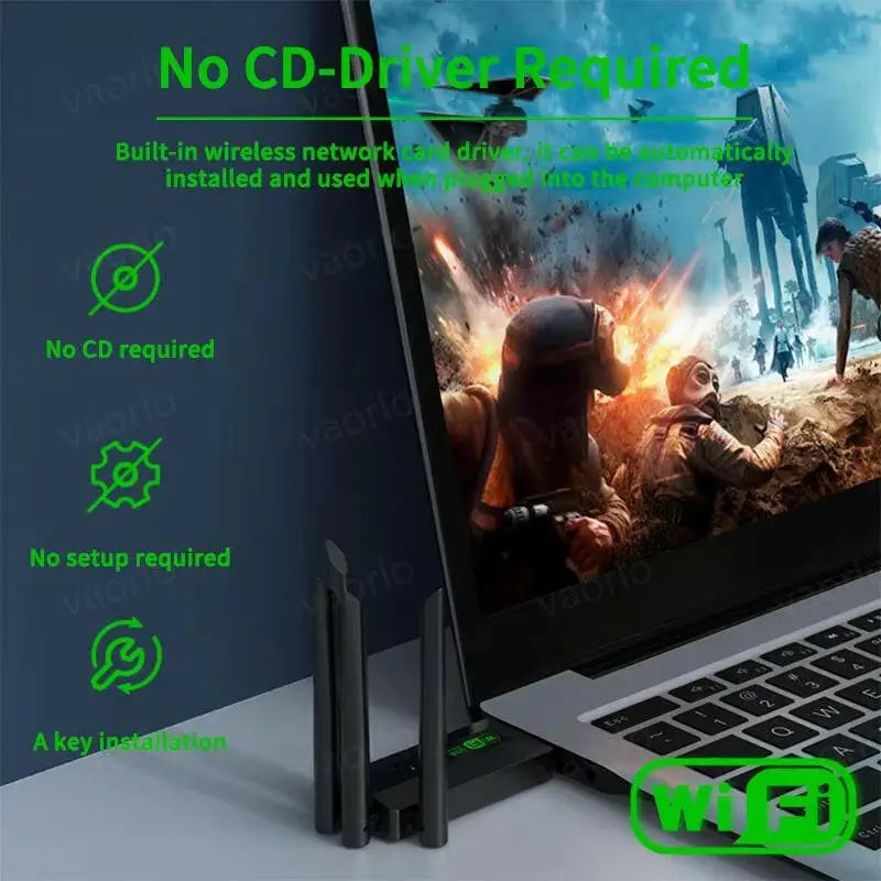 Vaorlo 1200Mbps Dual Band Wi-Fi USB Adapter with 4 Antennas 802.11AC USB 3.0 High-Speed Wireless Receiver for PC