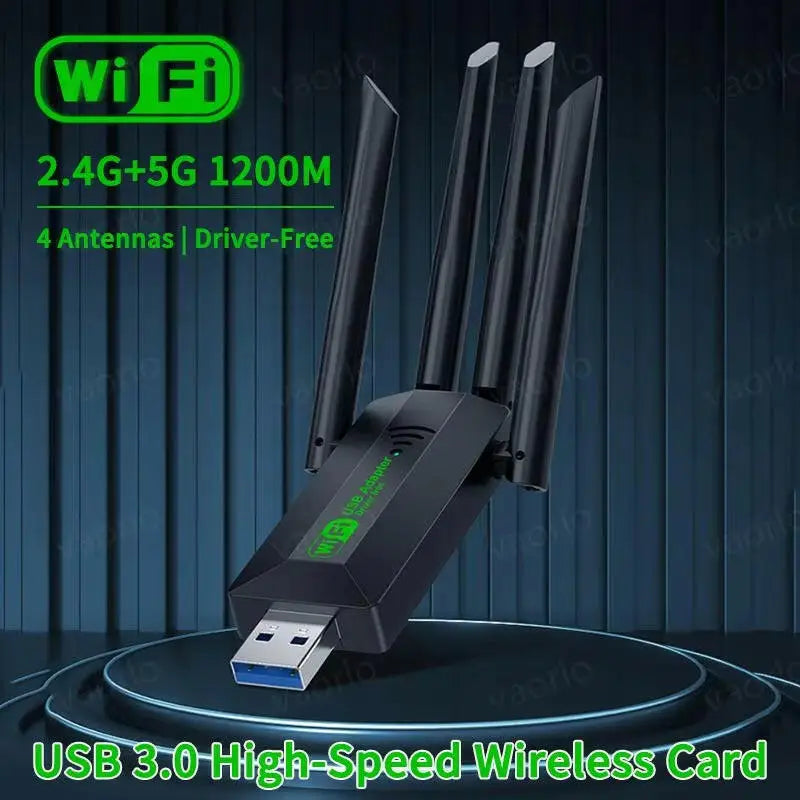 Vaorlo 1200Mbps Dual Band Wi-Fi USB Adapter with 4 Antennas 802.11AC USB 3.0 High-Speed Wireless Receiver for PC