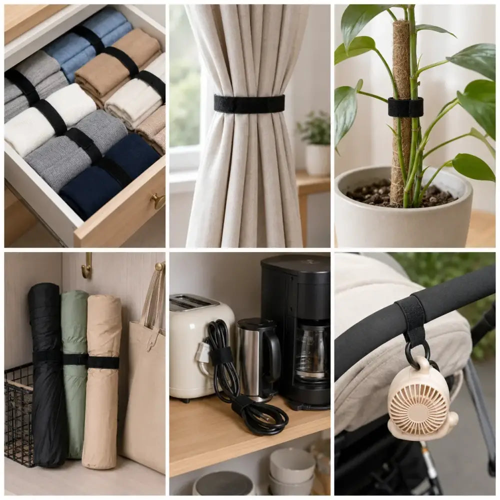 Velcros Straps Reusable Organizer Black Hook and Loop Fastener Nylon Cable Ties Adjustable Wire Wrapping Cable Cord