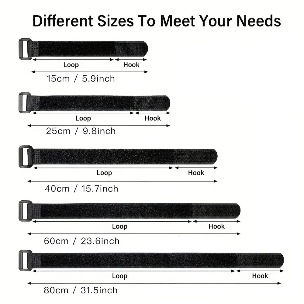 Velcros Straps Reusable Organizer Black Hook and Loop Fastener Nylon Cable Ties Adjustable Wire Wrapping Cable Cord
