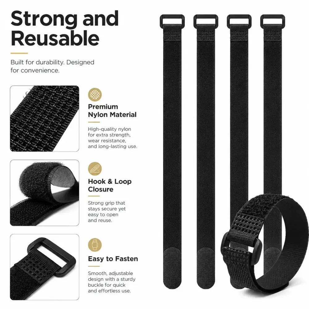 Velcros Straps Reusable Organizer Black Hook and Loop Fastener Nylon Cable Ties Adjustable Wire Wrapping Cable Cord