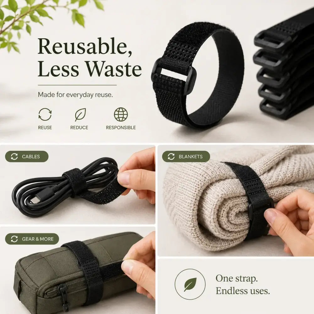 Velcros Straps Reusable Organizer Black Hook and Loop Fastener Nylon Cable Ties Adjustable Wire Wrapping Cable Cord