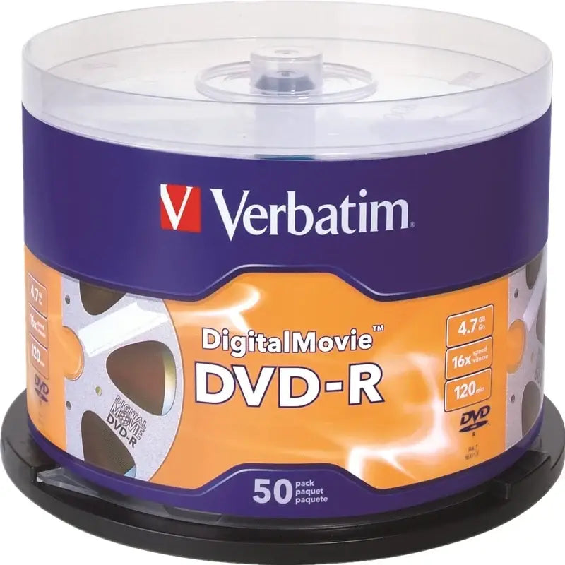 Verbatim DigitalMovie DVD-R Discs 4.7GB DATA-120MIN 16X Speed Blank Discs DVD-R 50pack