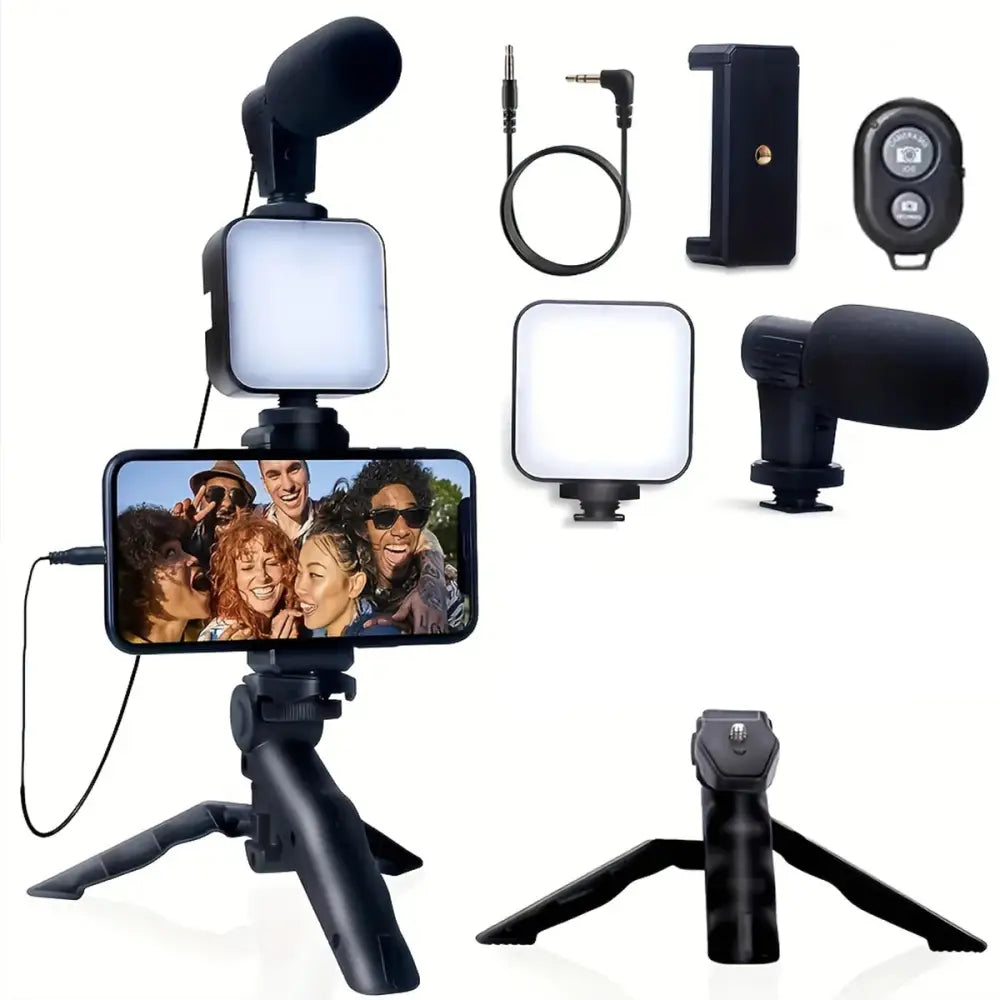 Vlogging Kit with Tripod Mic & LED Light for Smartphones (6 in 1) - 6-in-1 - Tripod - 9eight5
