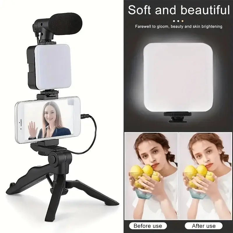 Vlogging Kit with Tripod Mic & LED Light for Smartphones (6 in 1) - 6-in-1 - Tripod - 9eight5