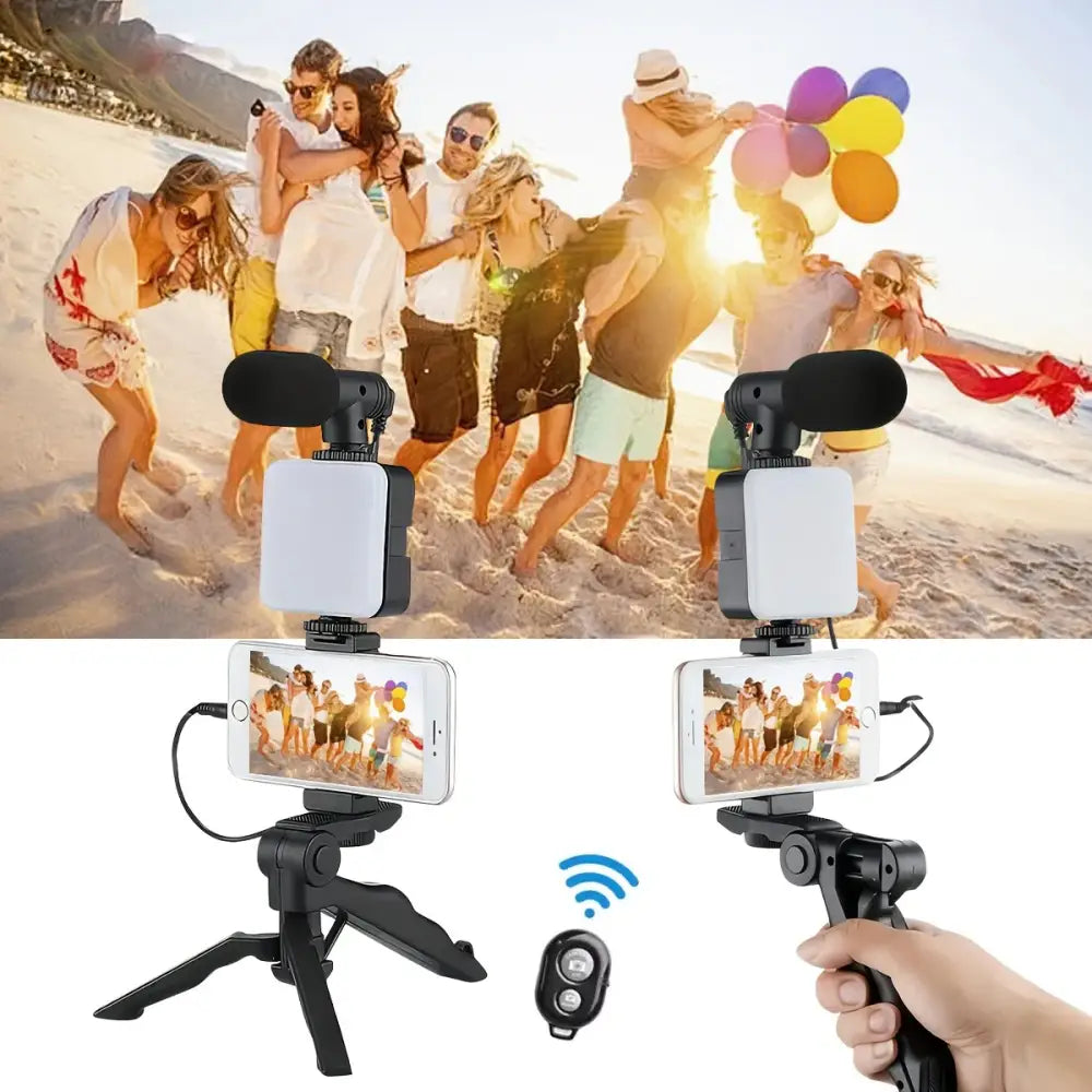 Vlogging Kit with Tripod Mic & LED Light for Smartphones (6 in 1) - 6-in-1 - Tripod - 9eight5