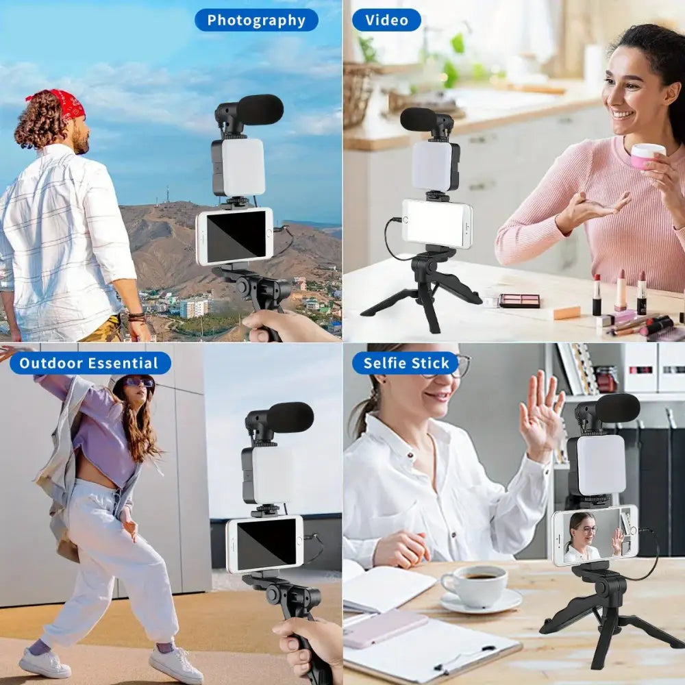 Vlogging Kit with Tripod Mic & LED Light for Smartphones (6 in 1) - 6-in-1 - Tripod - 9eight5