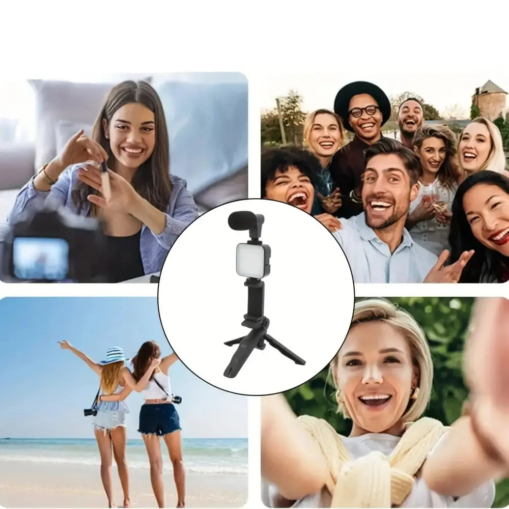 Vlogging Kit with Tripod Mic & LED Light for Smartphones (6 in 1) - 6-in-1 - Tripod - 9eight5